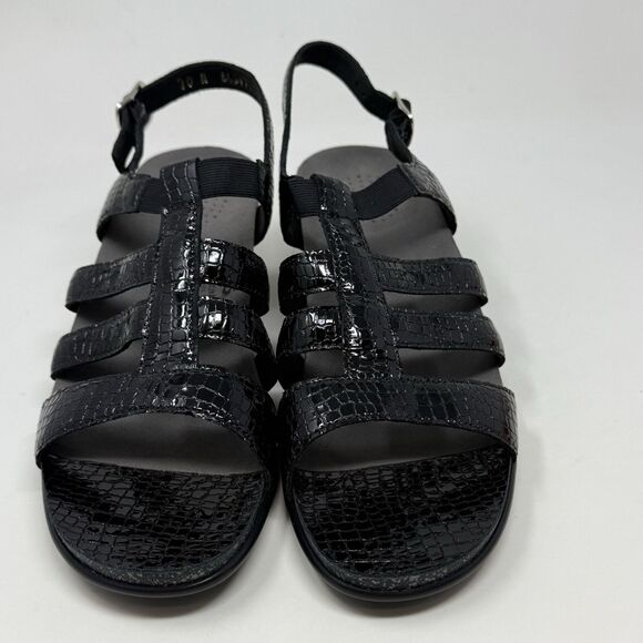 SAS Allegro Sandals Womens 10 N Narrow Black Leather Croc Print Pump Strappy - Picture 7 of 15